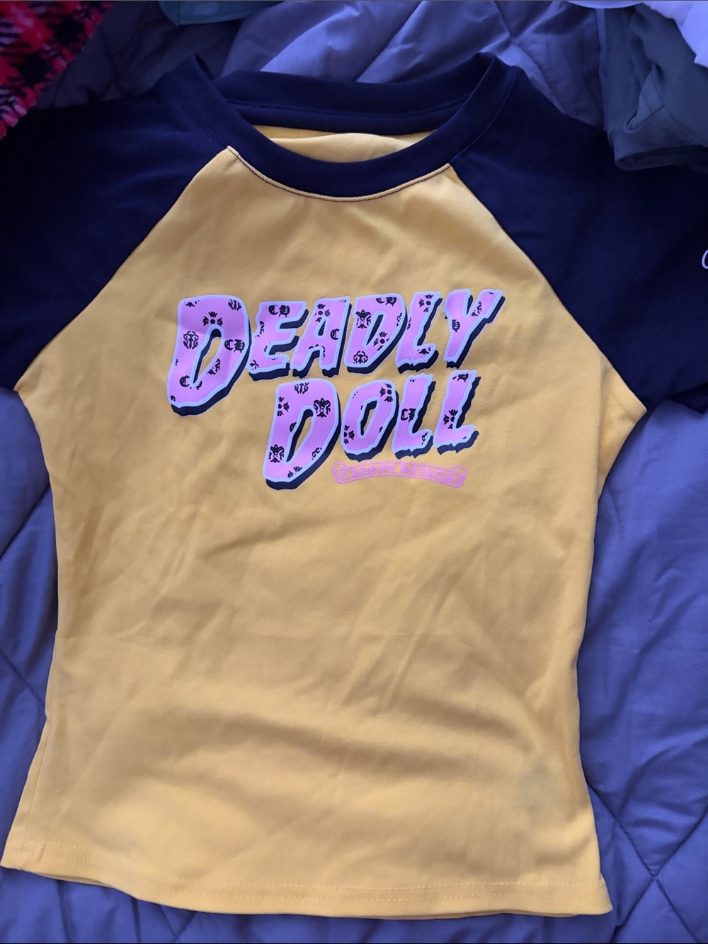 "Deadly Doll" Raglan Tee - Yellow & Black